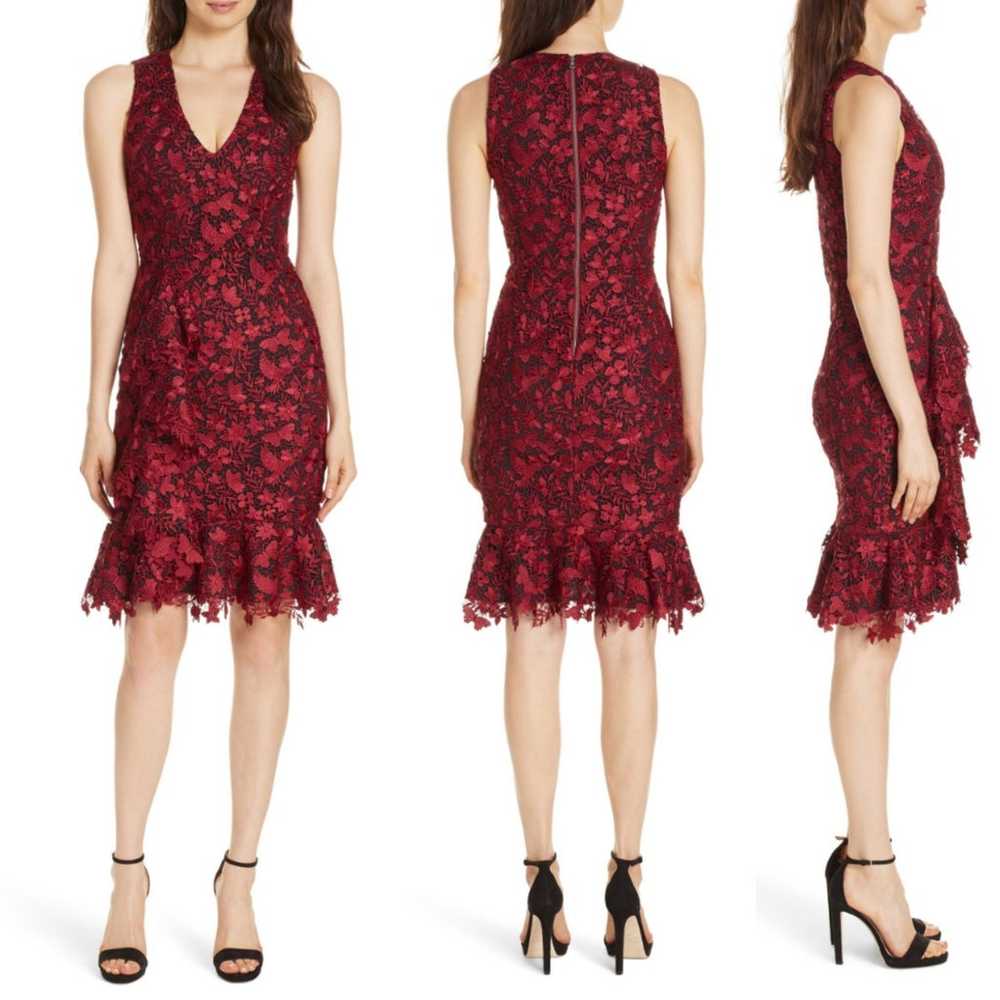 Alice + Olivia Katia Ruffled Lace Sheath Dress Sl… - image 1
