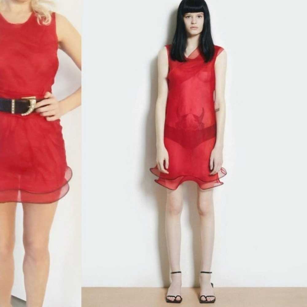 Helmut Lang couture red sheer layer dres - image 2