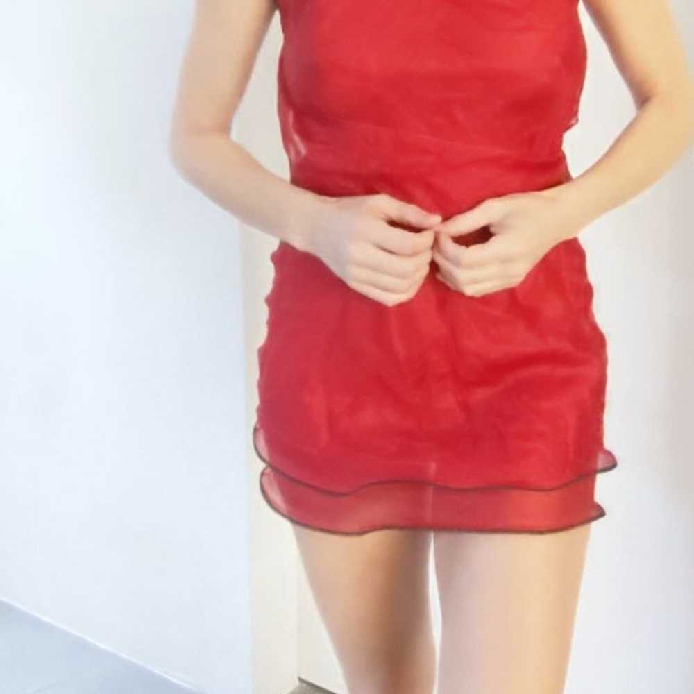 Helmut Lang couture red sheer layer dres - image 7