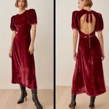 Reformation Livia Velvet Puff Sleeve Midi Dress i… - image 1