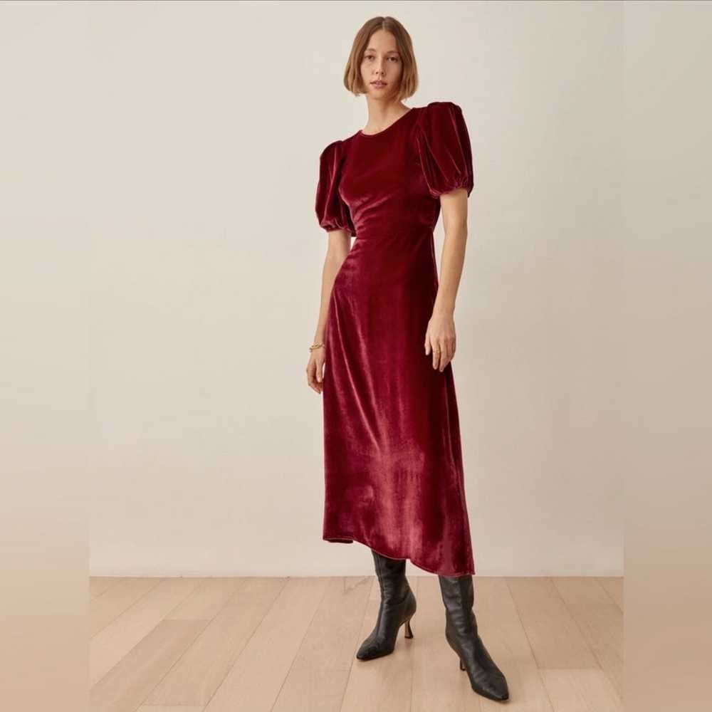 Reformation Livia Velvet Puff Sleeve Midi Dress i… - image 3