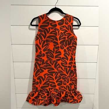 Akris Punto orange tropical leaf print shift dress