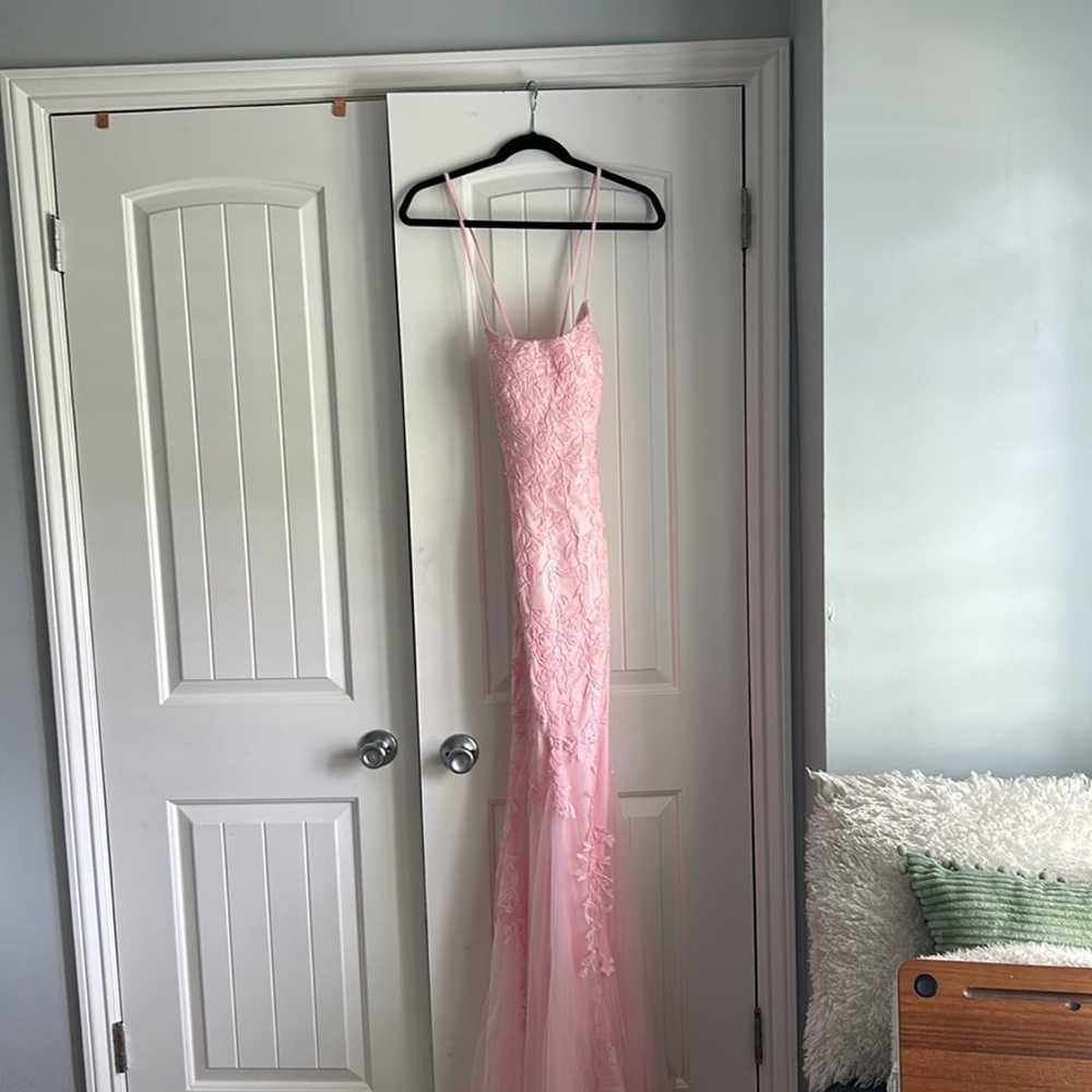 Pink lace applicable prom dress - image 1