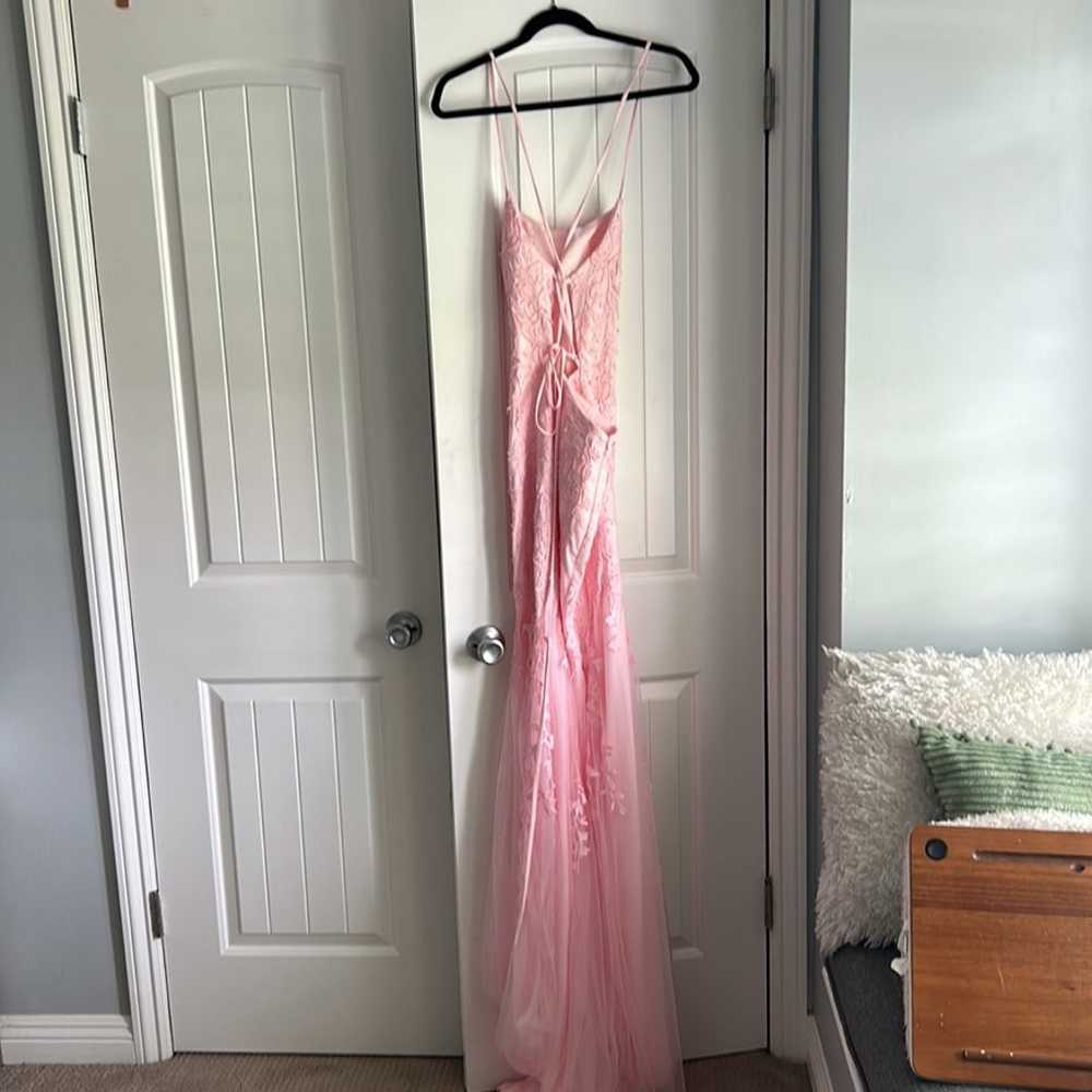 Pink lace applicable prom dress - image 4