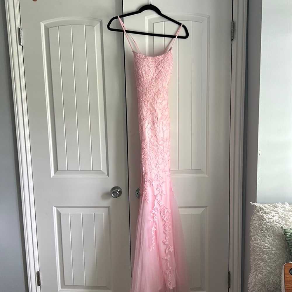 Pink lace applicable prom dress - image 5
