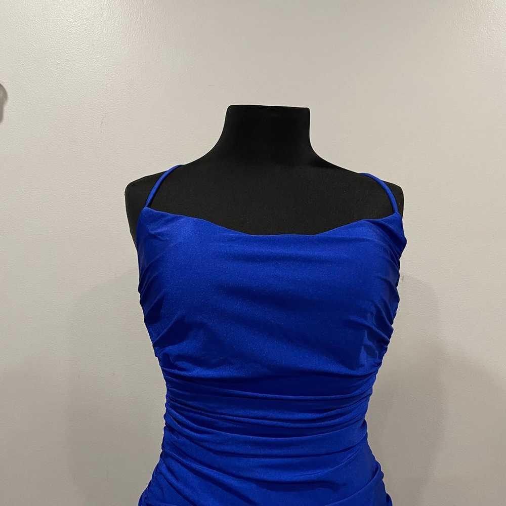 La Femme 28296 Strappy Back Blue Jersey Gown 6 - image 3