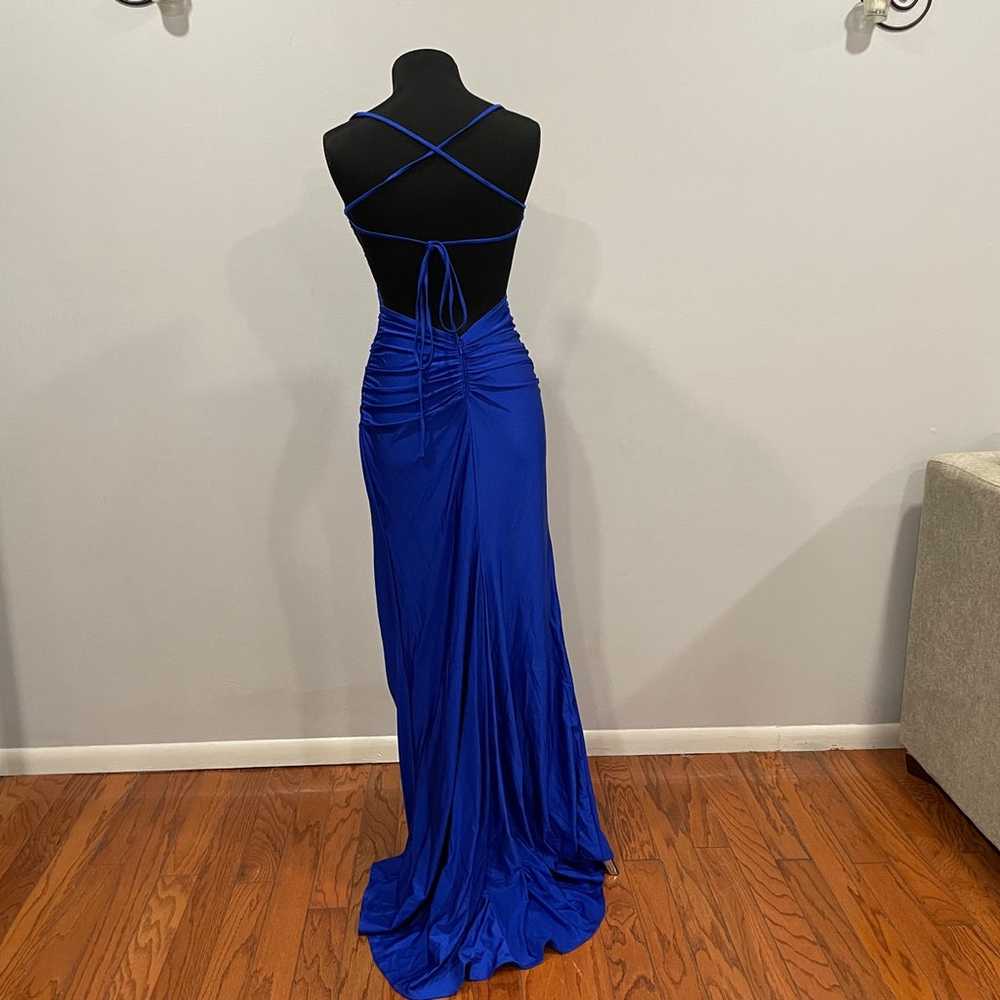 La Femme 28296 Strappy Back Blue Jersey Gown 6 - image 5