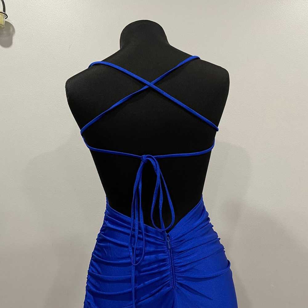 La Femme 28296 Strappy Back Blue Jersey Gown 6 - image 6