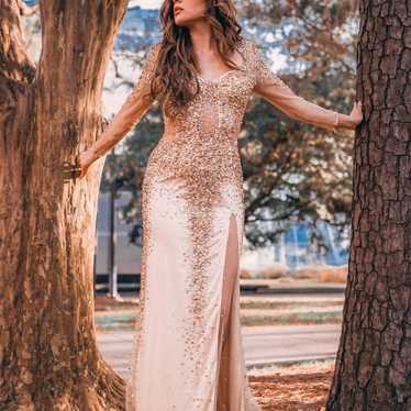 Beaded Gold Prom Pageant Gown