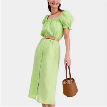 DAILY SLEEPER Brigitte Midi Linen Dress Lime Sz S - image 1