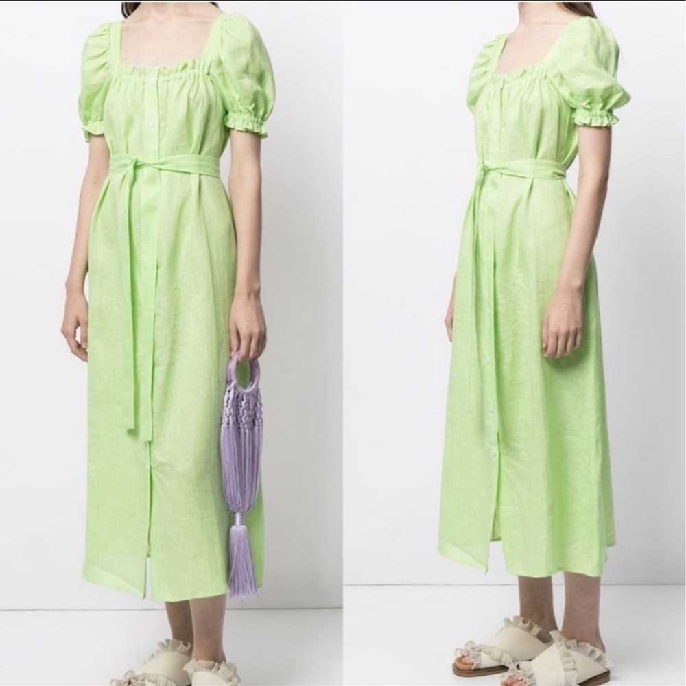 DAILY SLEEPER Brigitte Midi Linen Dress Lime Sz S - image 3