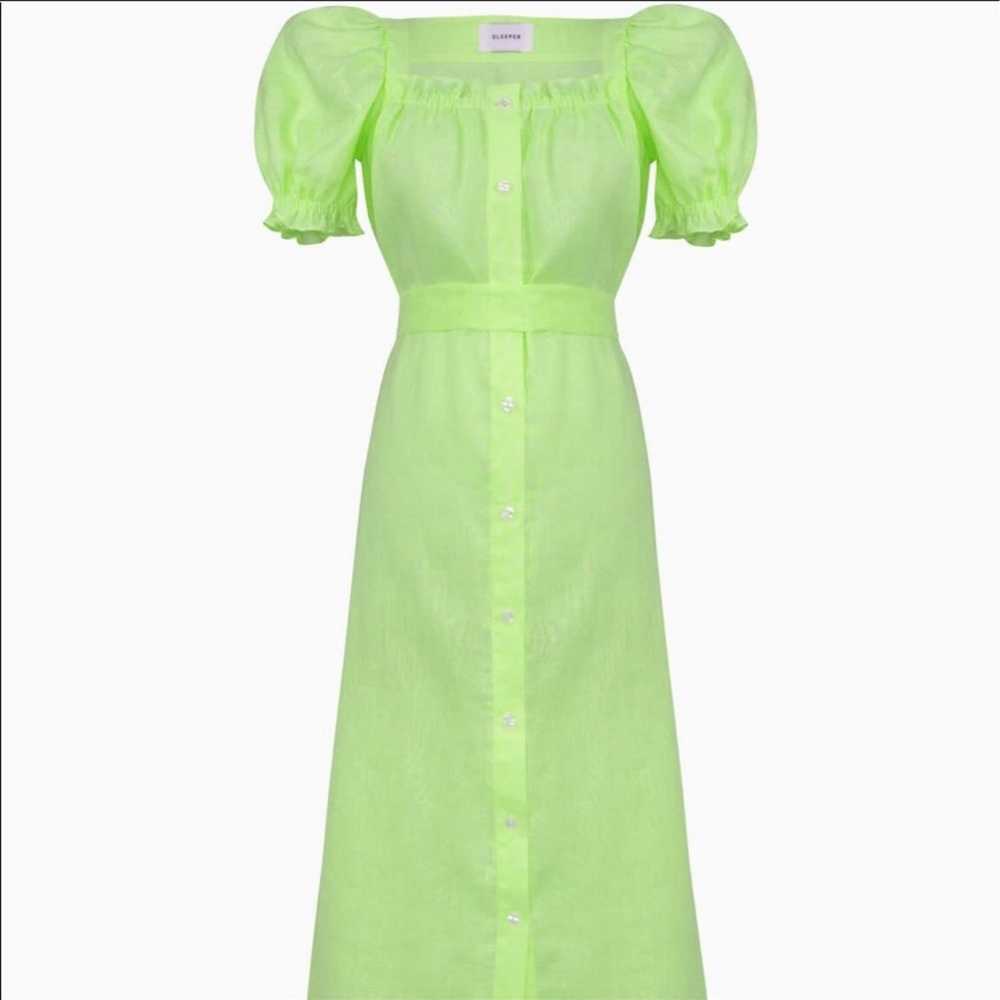 DAILY SLEEPER Brigitte Midi Linen Dress Lime Sz S - image 4