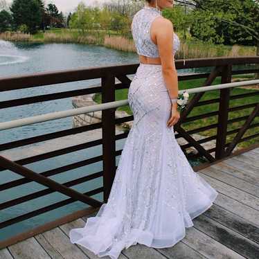 terani couture silver sparkle prom dress - image 1
