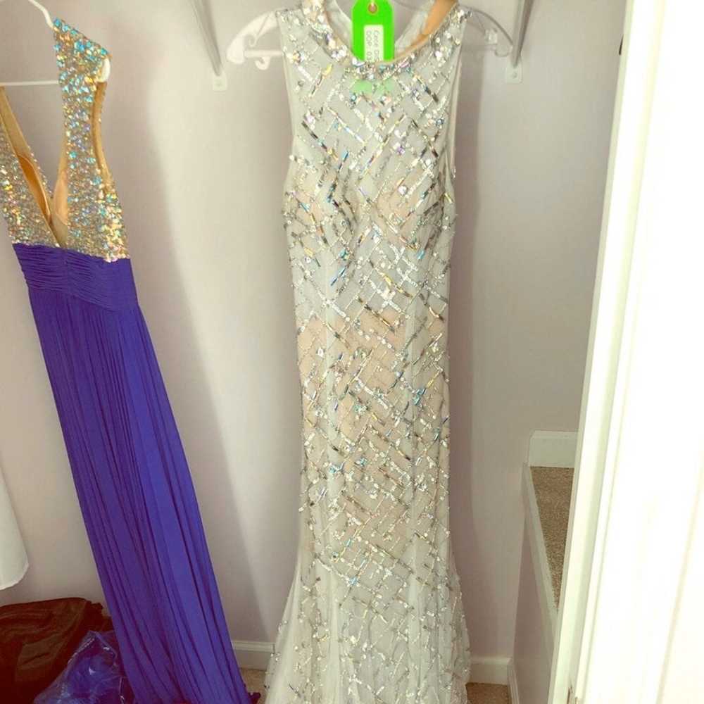 terani couture silver sparkle prom dress - image 5