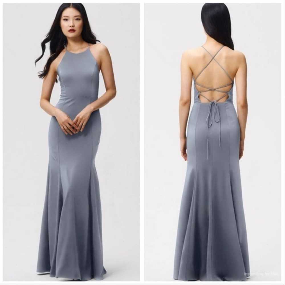 Jenny Yoo Collection Naomi Lace Up Back Gray Dress - image 1