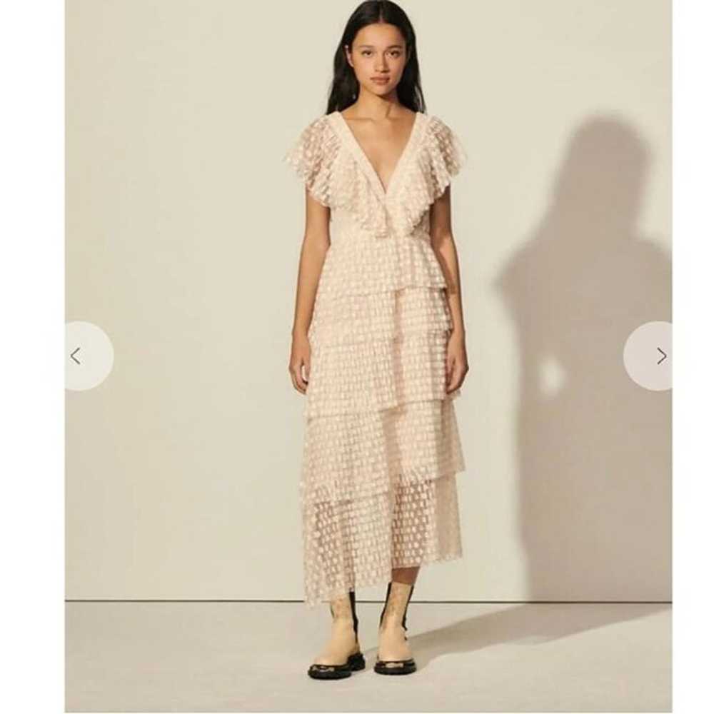 SANDRO Long Embroidered Plumetis Pleated Dress - image 1