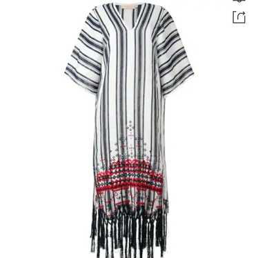 TORY BURCH EMBROIDERED STRIPED LINEN-GAU