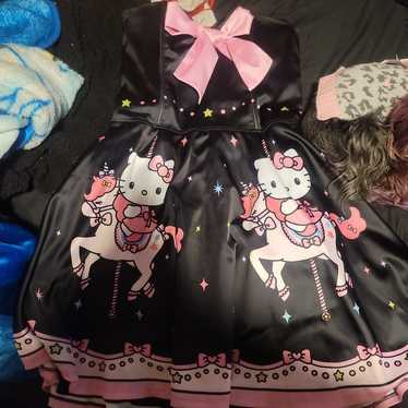 Dolls Kill Hello Kitty Graphic Clear Pinafore Overall Mini Dress Kawaii Punk