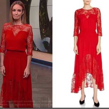 Maje Ritema Asymmetrical Lace Red Midi Dress sz L - image 1