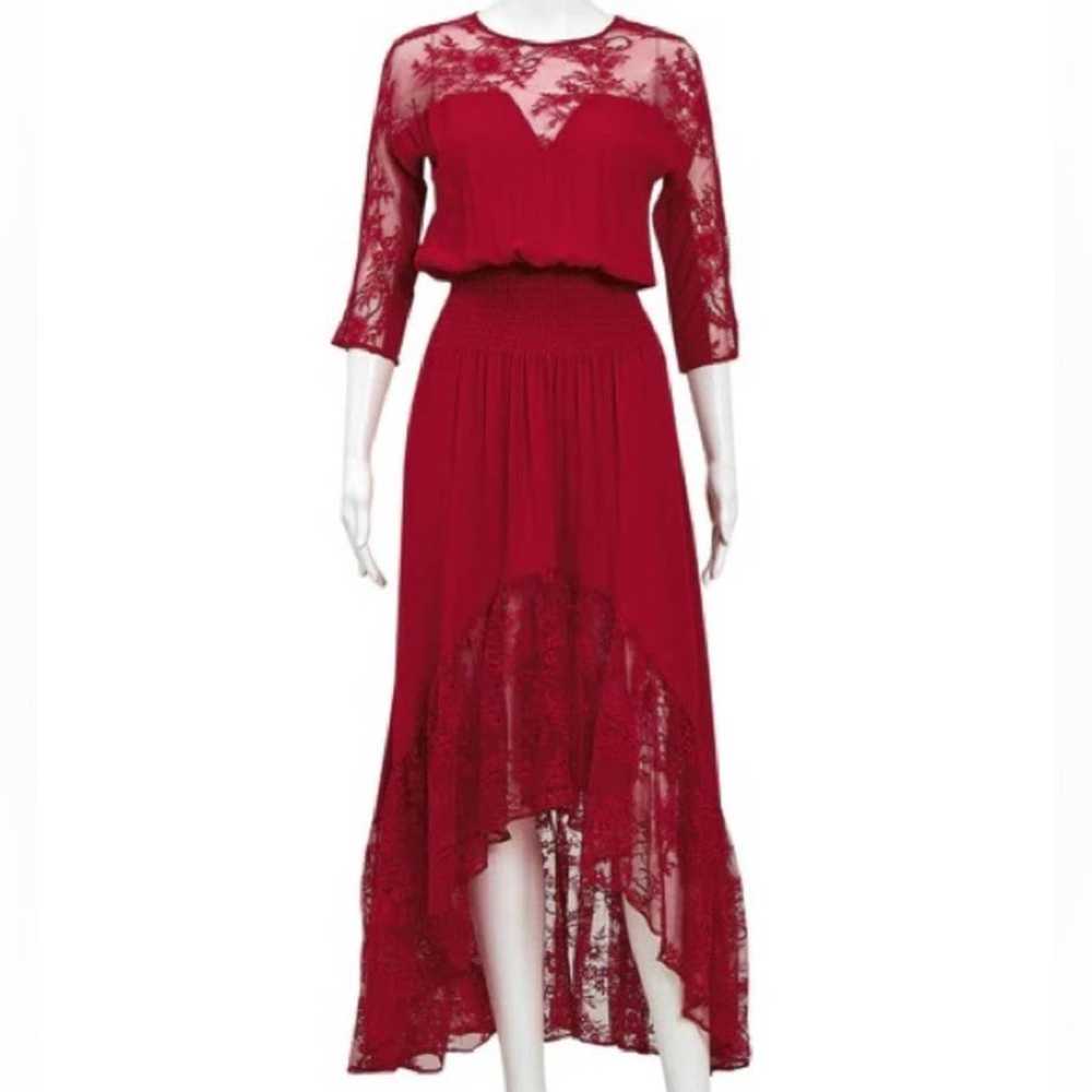 Maje Ritema Asymmetrical Lace Red Midi Dress sz L - image 3