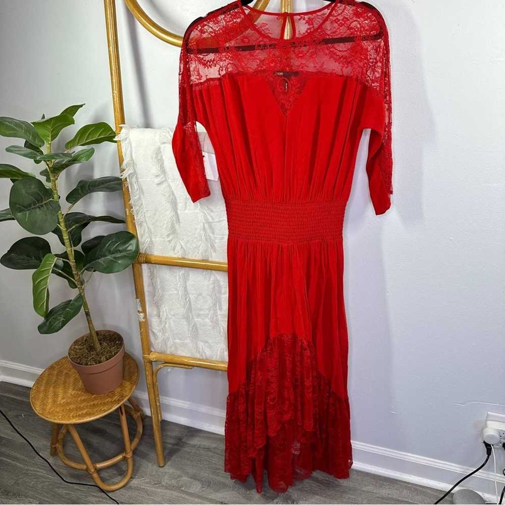 Maje Ritema Asymmetrical Lace Red Midi Dress sz L - image 4