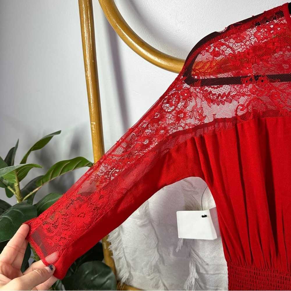 Maje Ritema Asymmetrical Lace Red Midi Dress sz L - image 5