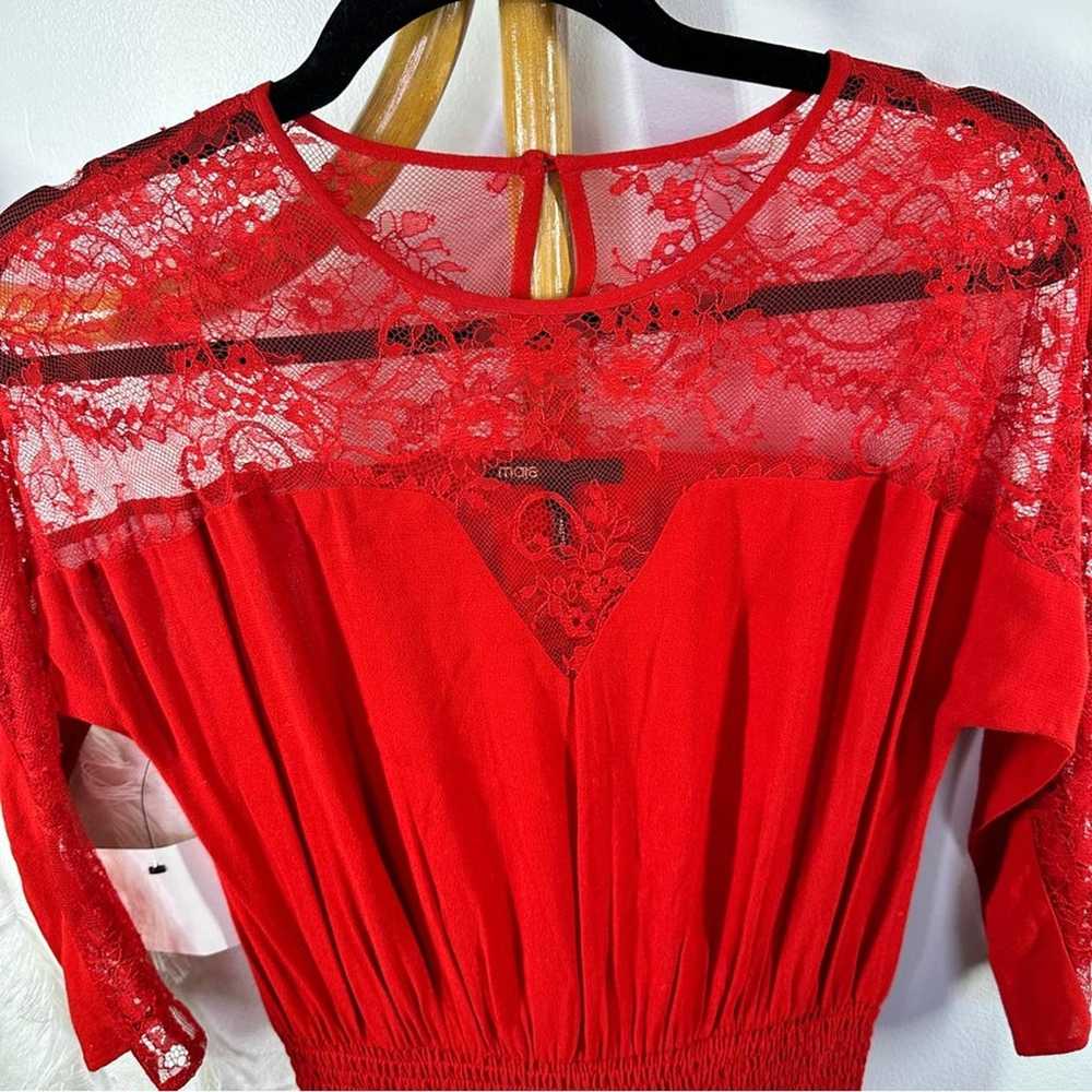 Maje Ritema Asymmetrical Lace Red Midi Dress sz L - image 7