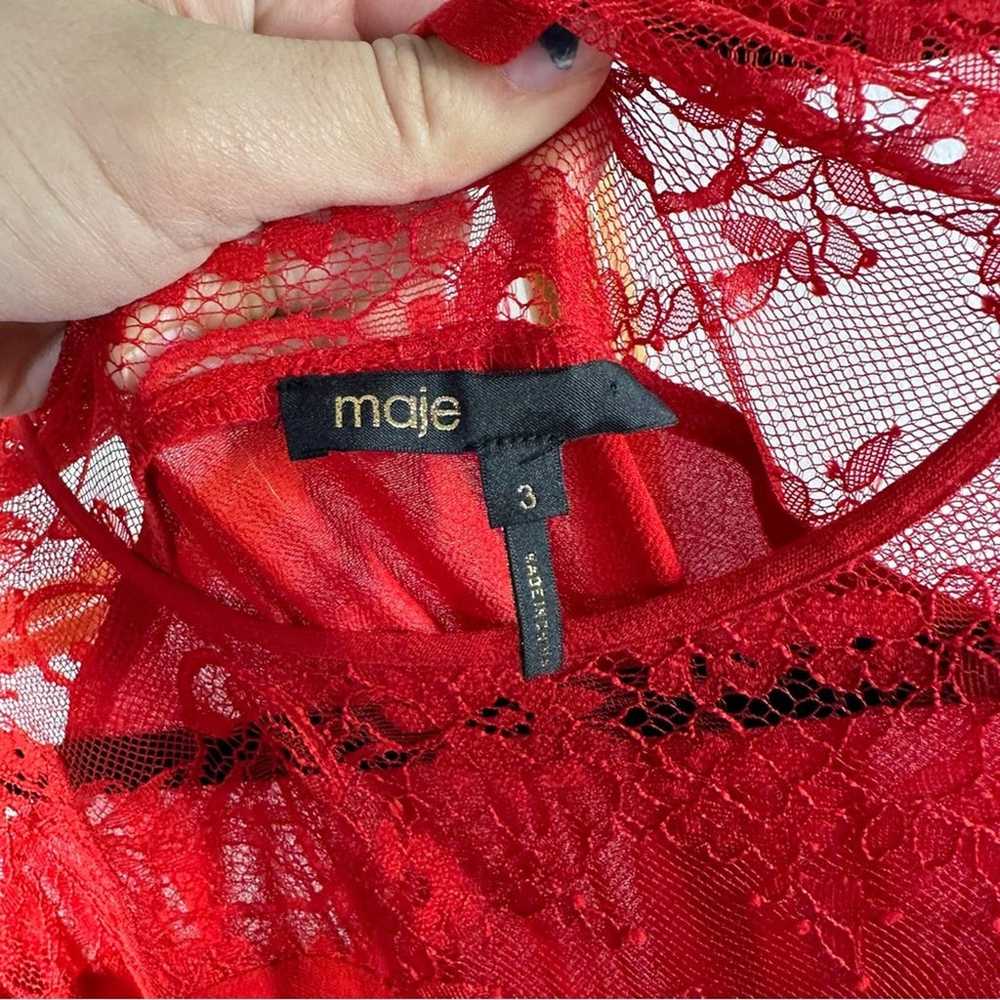 Maje Ritema Asymmetrical Lace Red Midi Dress sz L - image 8