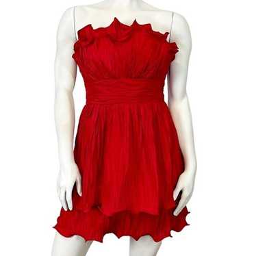 MARCHESA Notte Red Ruched Ruffle Silk Strapless Co