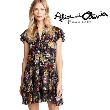 Alice+Olivia Moore Tie Floral Mini Dress