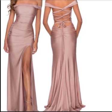 La Femme 28506 Mauve Pink Off the Shoulder Gown 4