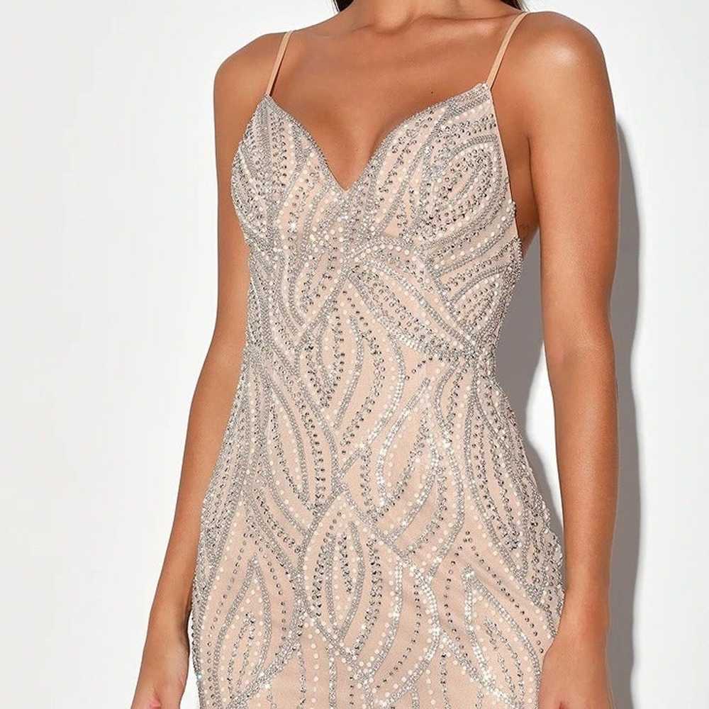 Luxe of a Lifetime Beige Beaded Mermaid Maxi Dress - image 2
