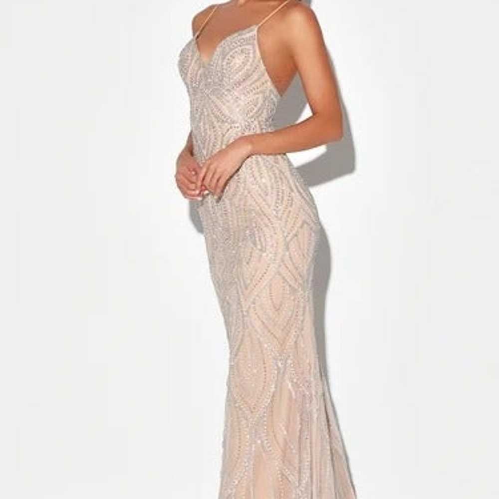Luxe of a Lifetime Beige Beaded Mermaid Maxi Dress - image 3