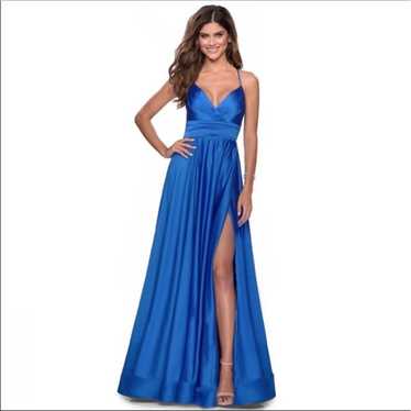 La Femme 28571 Royal Satin Blue Strappy Back Gown… - image 1