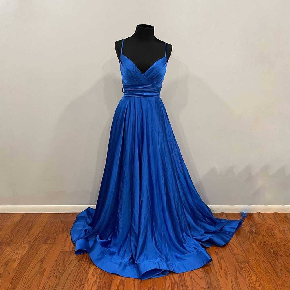 La Femme 28571 Royal Satin Blue Strappy Back Gown… - image 2