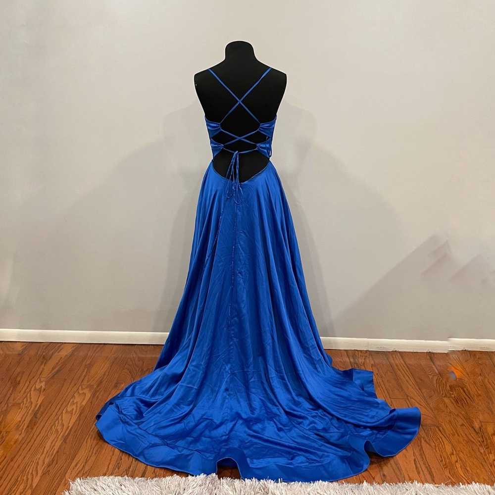 La Femme 28571 Royal Satin Blue Strappy Back Gown… - image 3