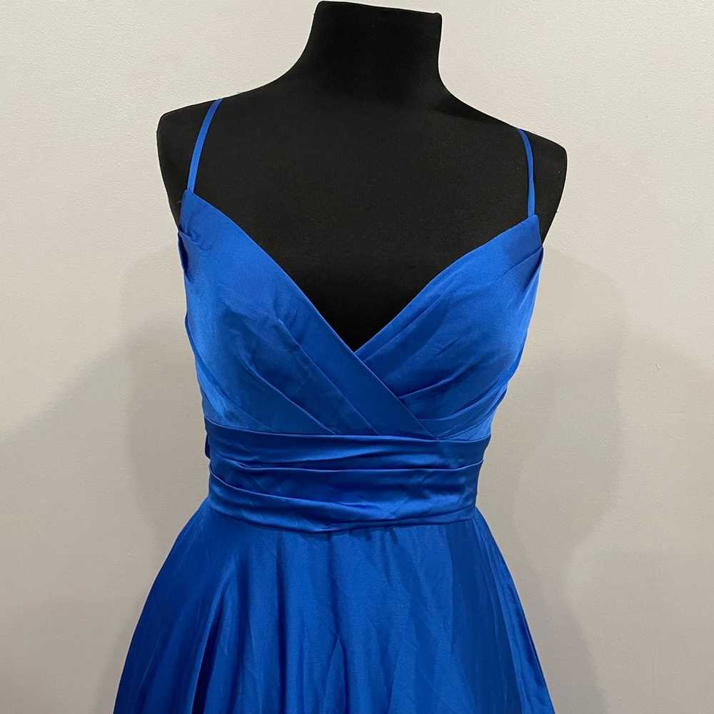 La Femme 28571 Royal Satin Blue Strappy Back Gown… - image 4