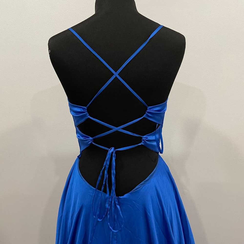 La Femme 28571 Royal Satin Blue Strappy Back Gown… - image 5