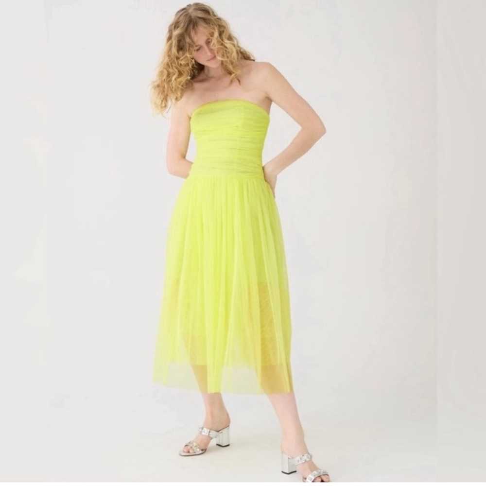 JCrew Collection Yellow ruched strapless tulle Mi… - image 1