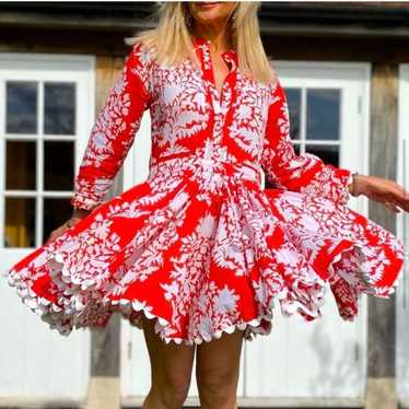 Juliet Dunn Palladio Shirt Dress Coral Red Sz 1