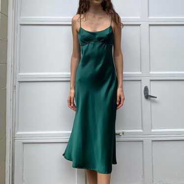 Emerald green silky dress - image 1