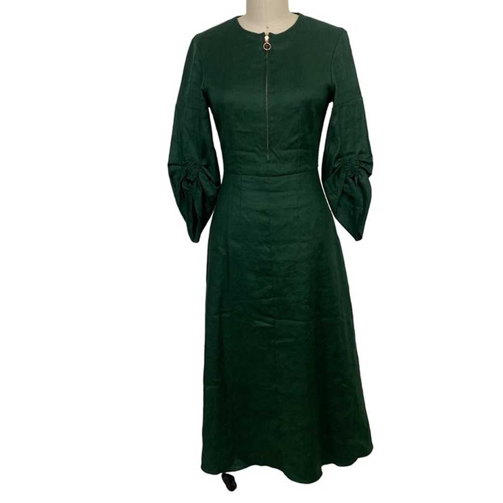 Tibi Marta Linen Blend Smocked Sleeve Midi Dress … - image 11