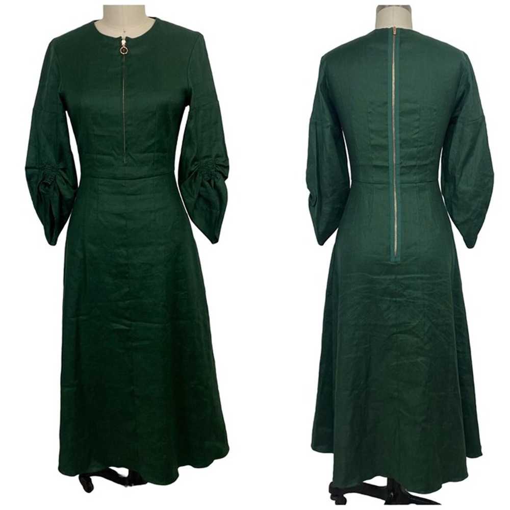 Tibi Marta Linen Blend Smocked Sleeve Midi Dress … - image 1