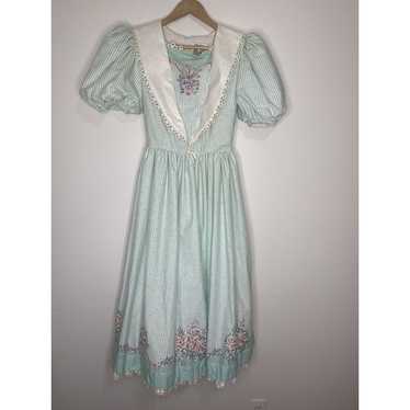 Daisy Kindom Dress Sz 6 Green White Floral Stripe… - image 1