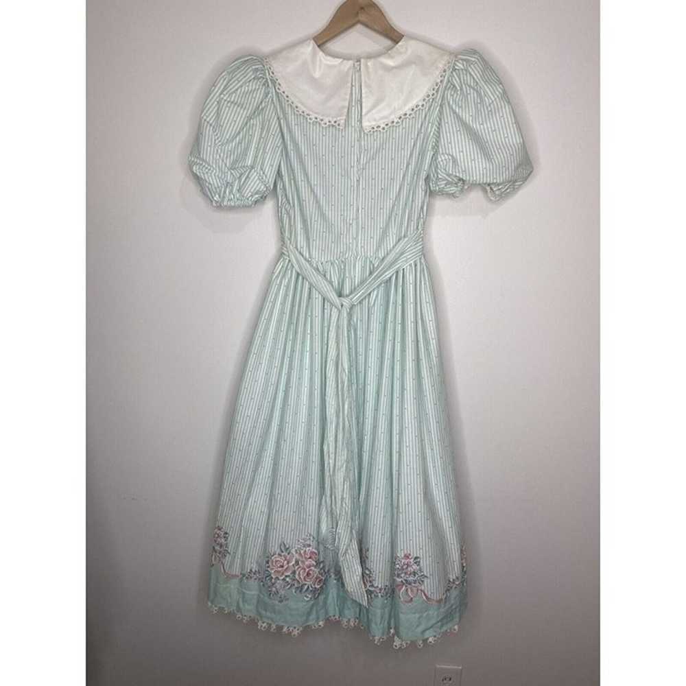 Daisy Kindom Dress Sz 6 Green White Floral Stripe… - image 5