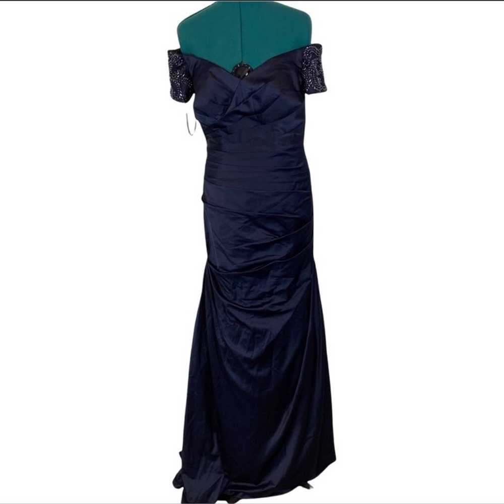 La Femme Satin Off the Shoulder Dress with Beaded… - image 4