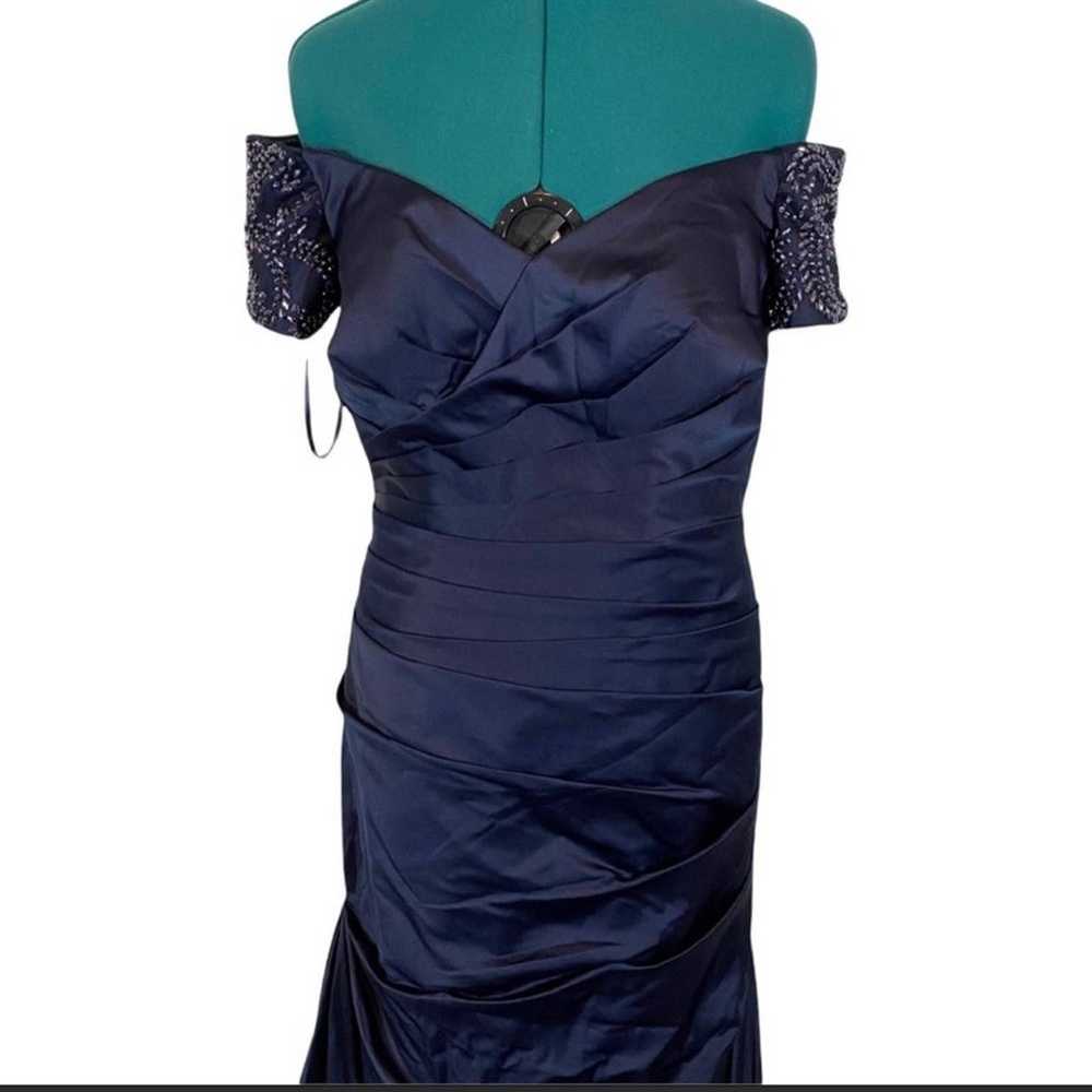 La Femme Satin Off the Shoulder Dress with Beaded… - image 6