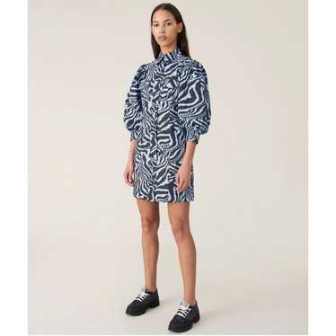 GANNI Puff Sleeve Zebra Print Dress