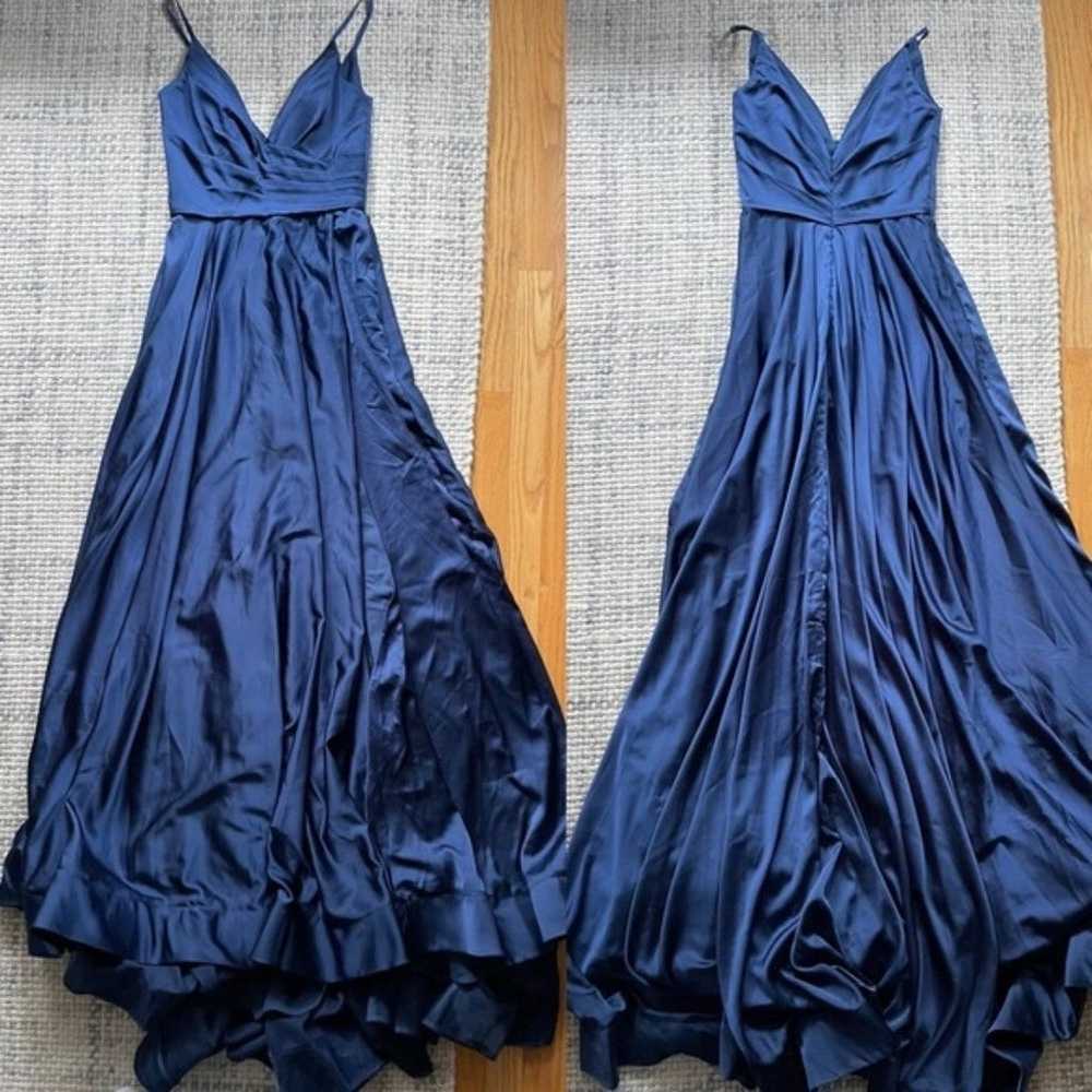La Femme Navy Strappy Back Satin Ballgown Size 4 - image 2