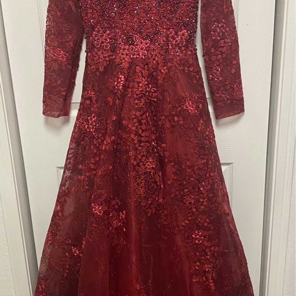 Red Burgundy Long Sleeve Formal A Line Dress - image 1